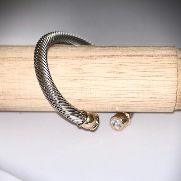 Silver Gold Bracelet Cuff Bangle Open Ended Diamond-Like Stones Formal Jewelry - Picture 4 of 10